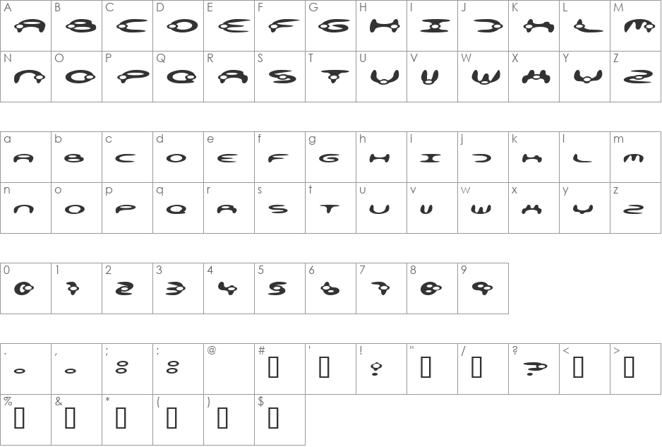 alienation font character map preview