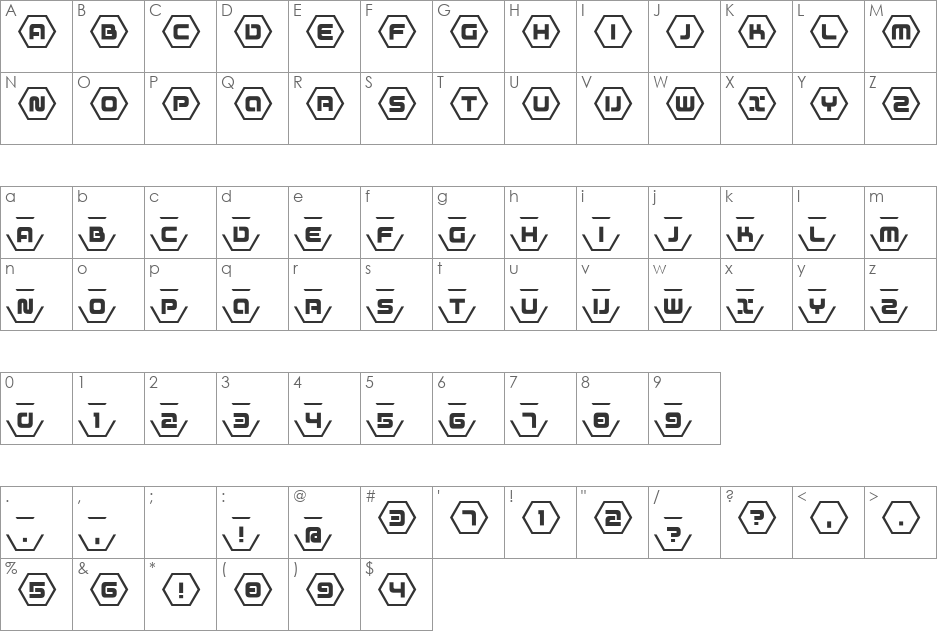 D3 Honeycombism font character map preview