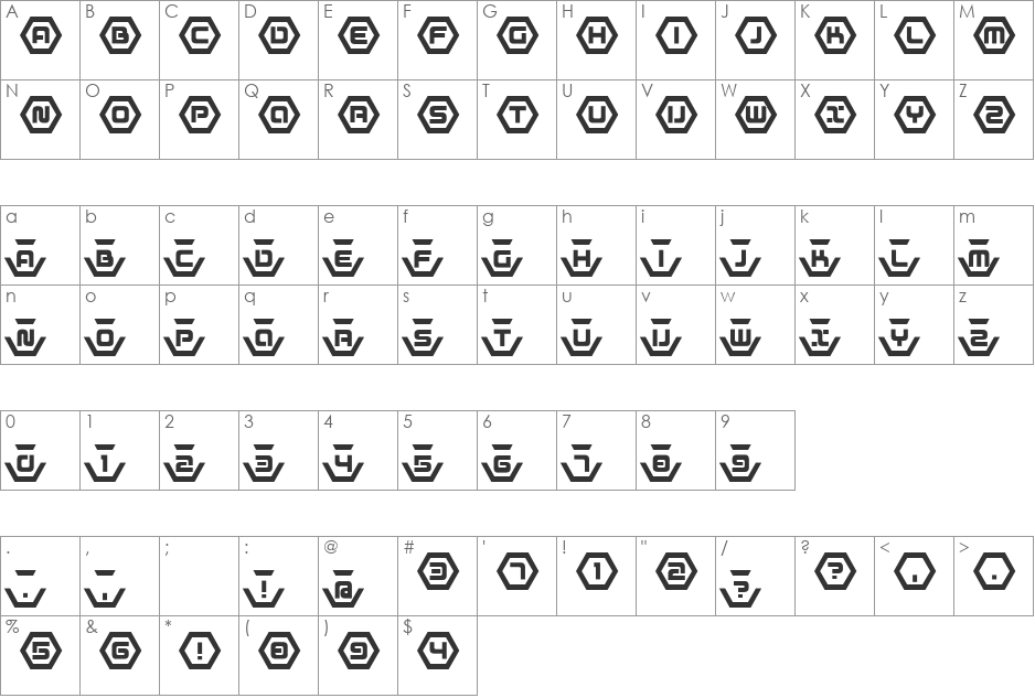 D3 Honeycombism Bold font character map preview