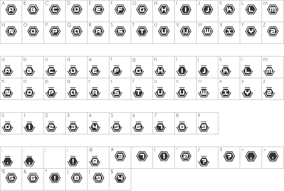 D3 Honeycombism Sorround font character map preview