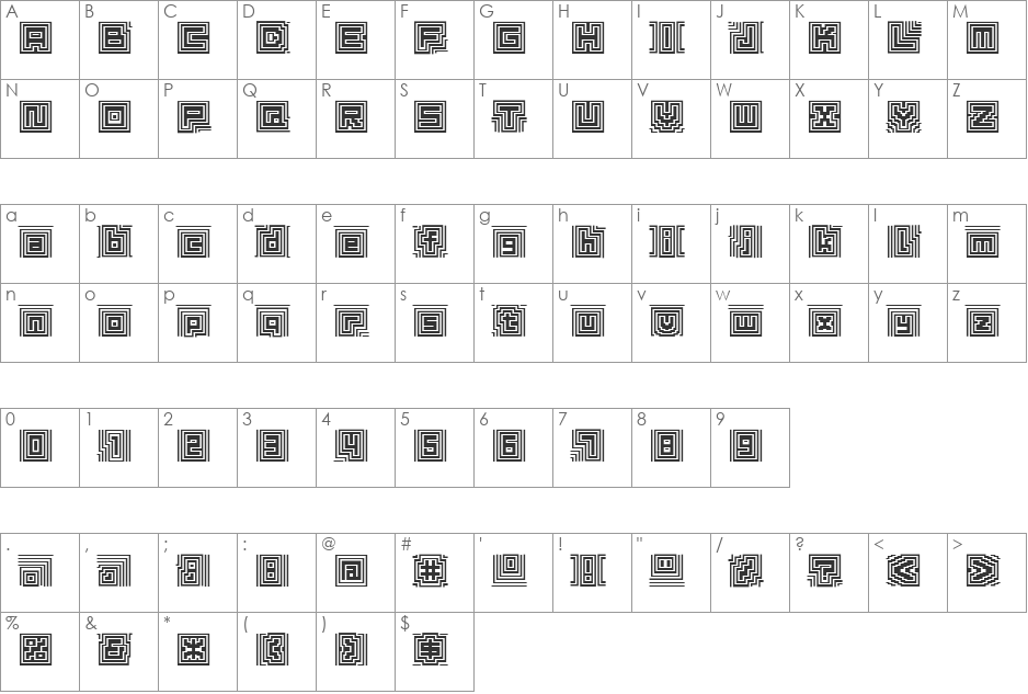 D3 Labyrinthism font character map preview