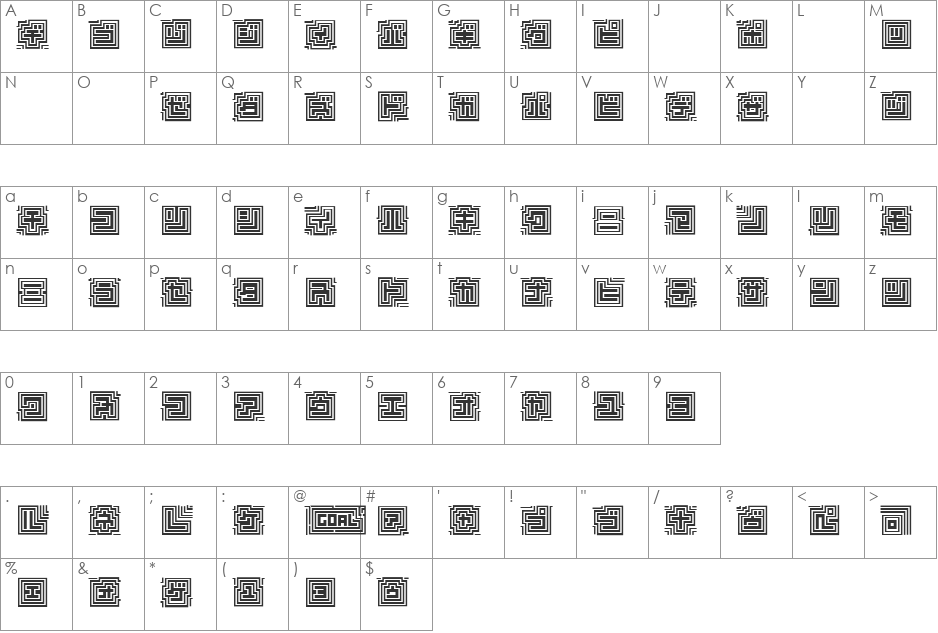 D3 Labyrinthism katakana font character map preview