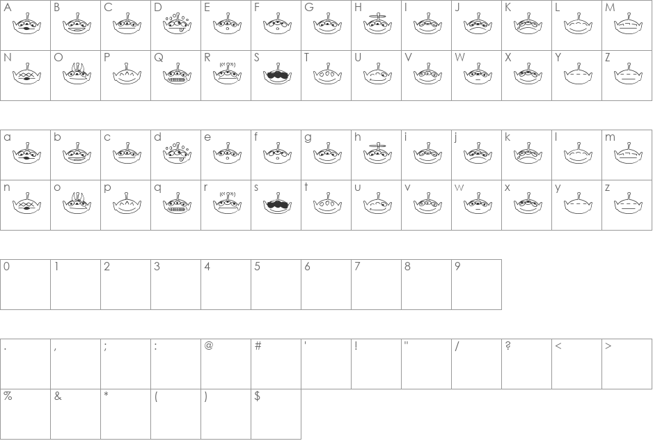 Aliencons two font character map preview