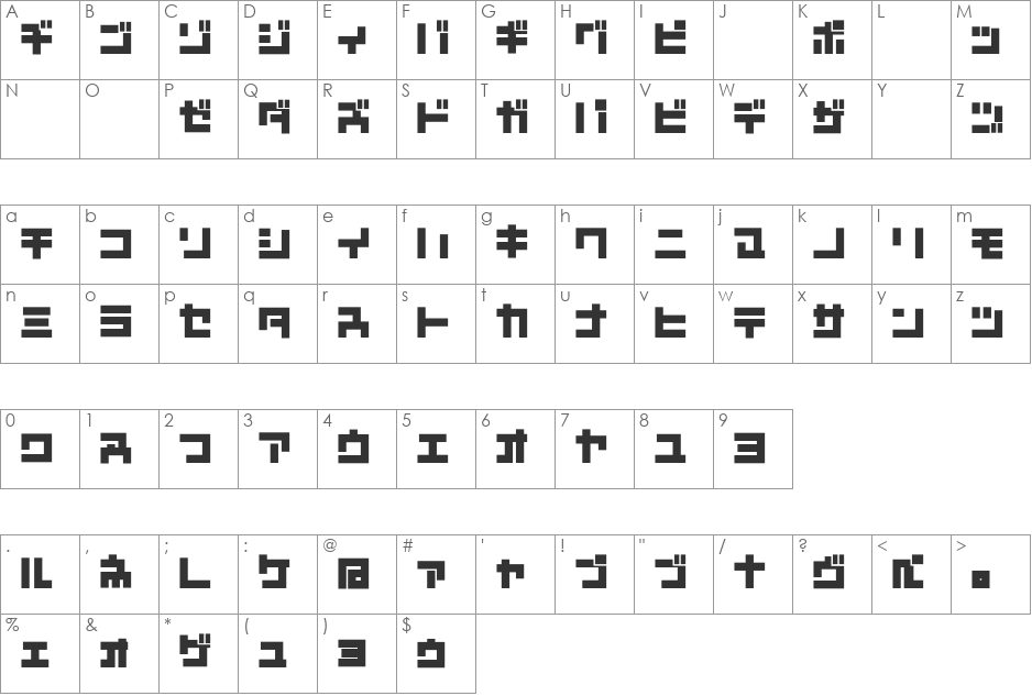 D3 Mouldism Katakana font character map preview