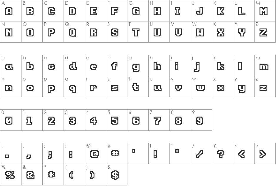 D3 Rabbitmapism Outline font character map preview