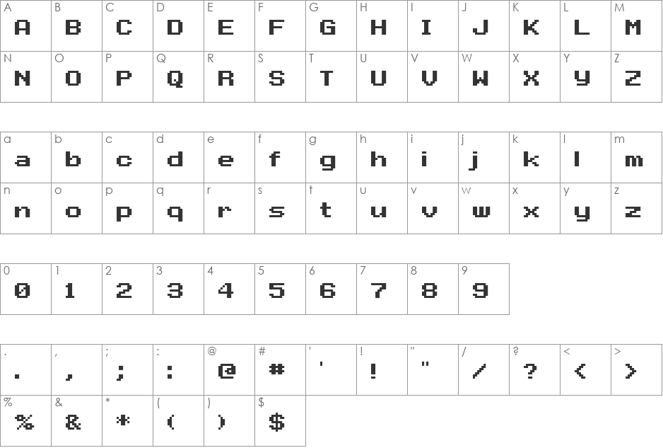 D3 Rabbitmapism Wide font character map preview