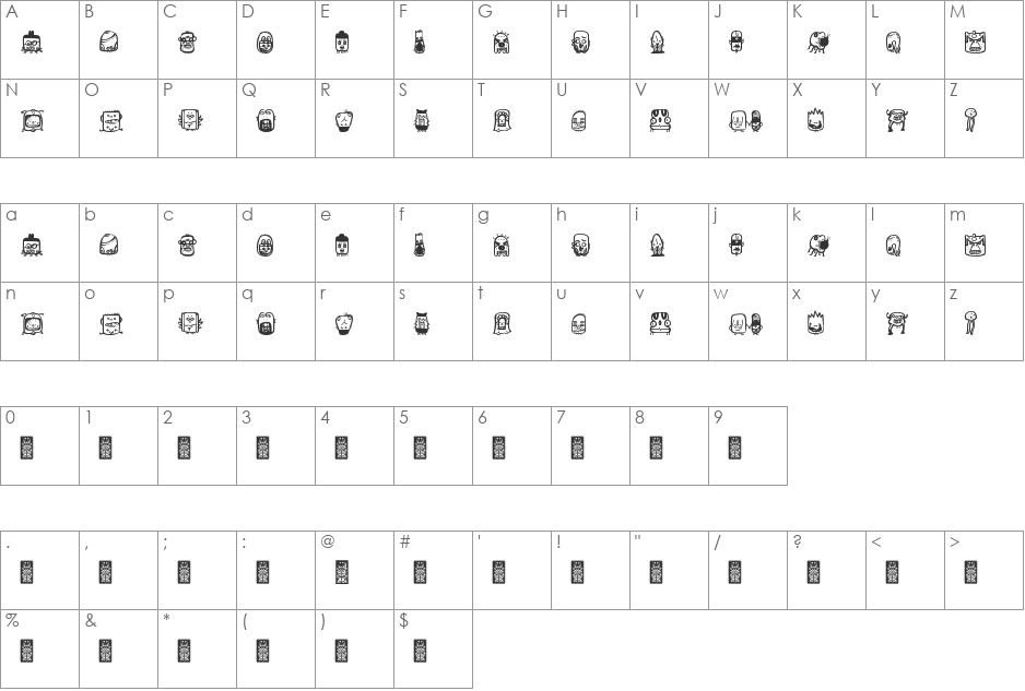 aliendco2 font character map preview