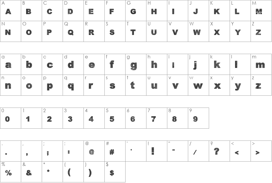 Dabre Grunge font character map preview