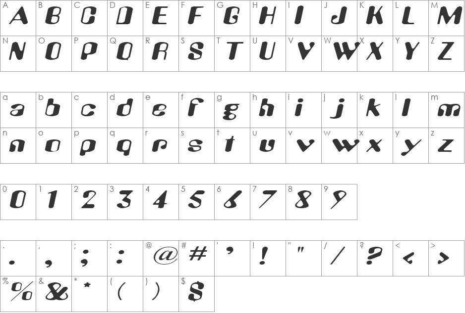 AlienEyeExtended font character map preview