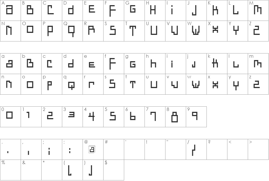 DadasTracesFreeshapes font character map preview