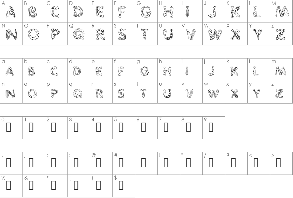 Daddy Tie font character map preview