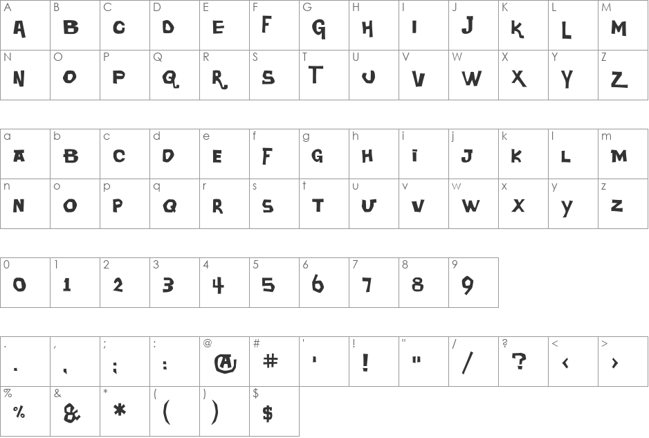 DaddyOSquare font character map preview