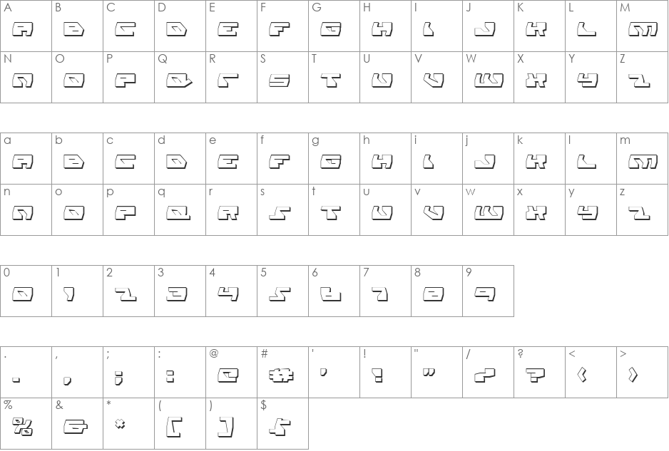 Daedalus Shadow font character map preview