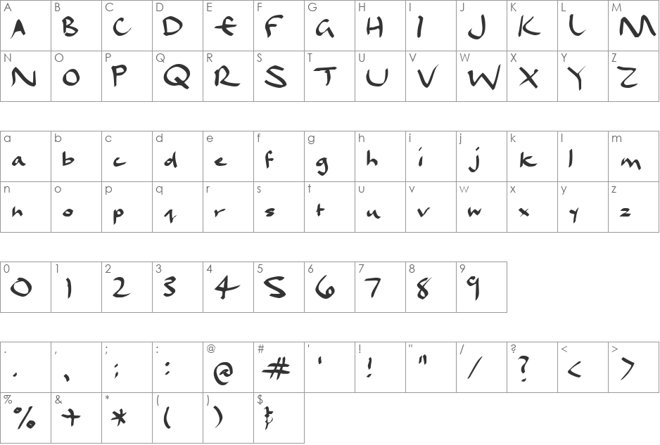 Dael Calligraphy font character map preview