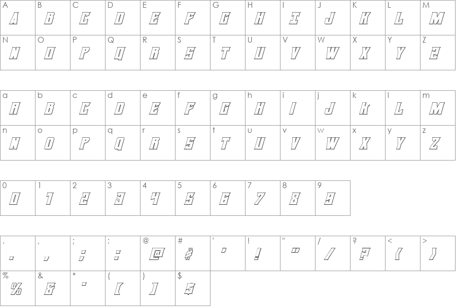 Daemonicus 3D Italic font character map preview