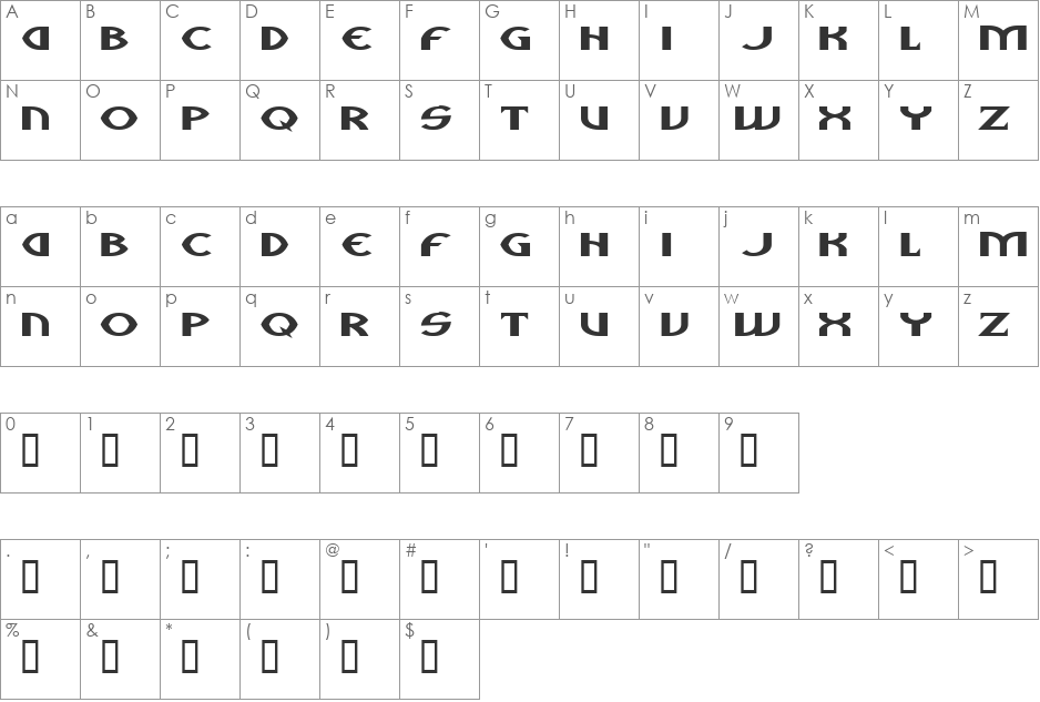 Aliens font character map preview