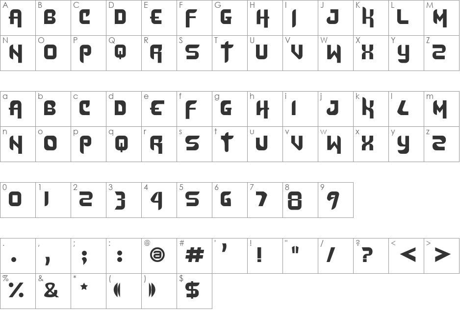 Dafunk font character map preview