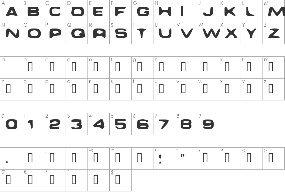 Daggmask font character map preview