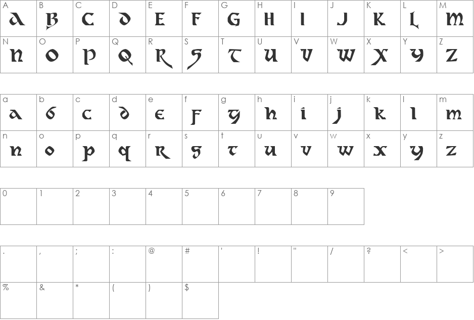 Dahaut font character map preview