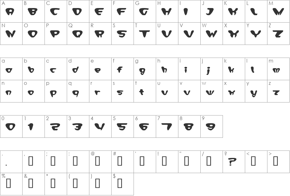 Daihead font character map preview
