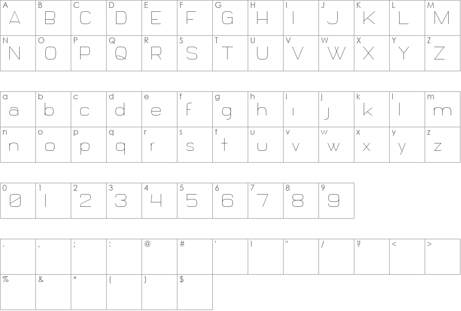 Daiichi font character map preview