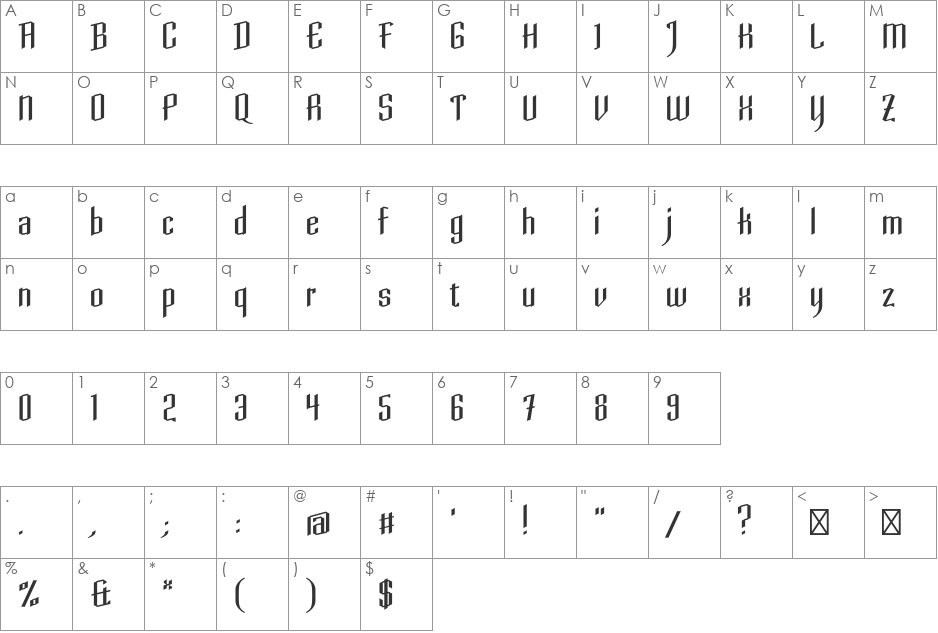 Daimonion font character map preview