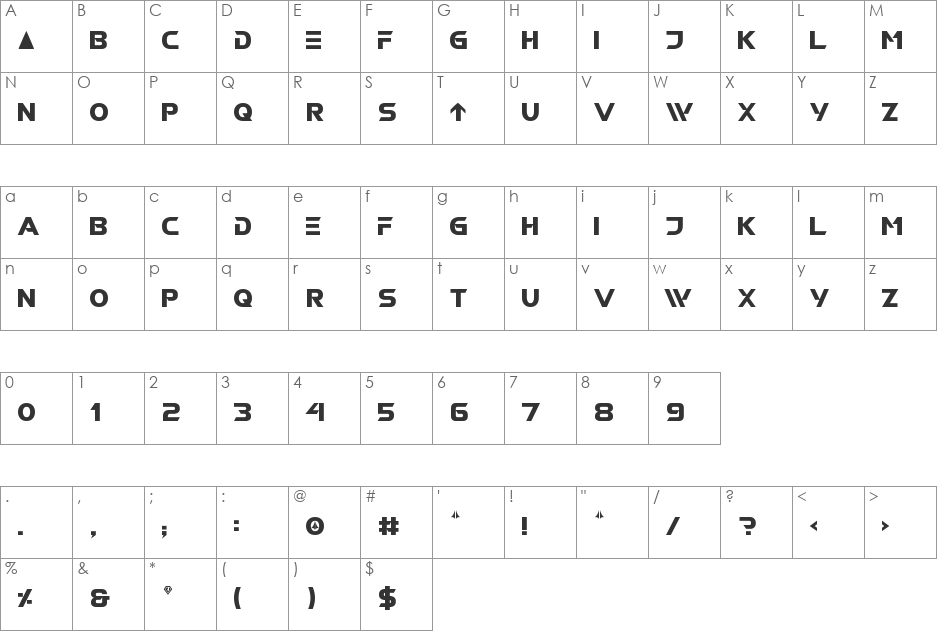 ALIENS GT font character map preview