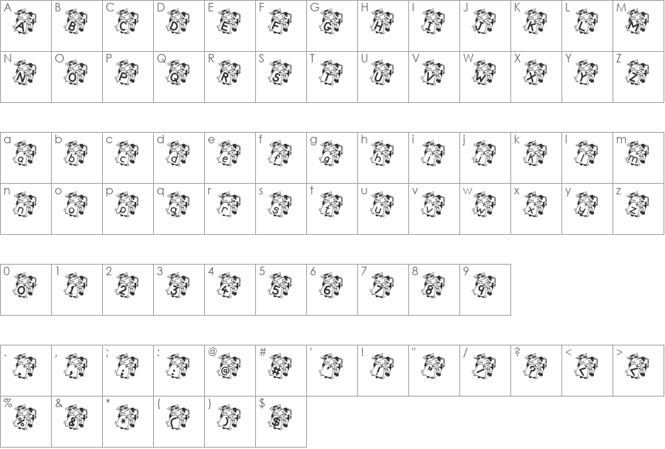 DaisyBell font character map preview
