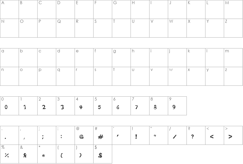 Dakick font character map preview
