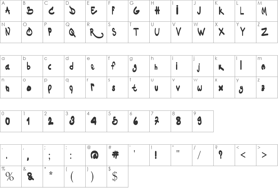 Dakinizazi font character map preview