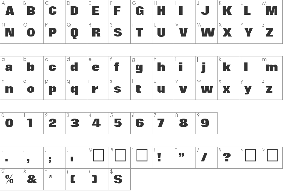 Dakota font character map preview