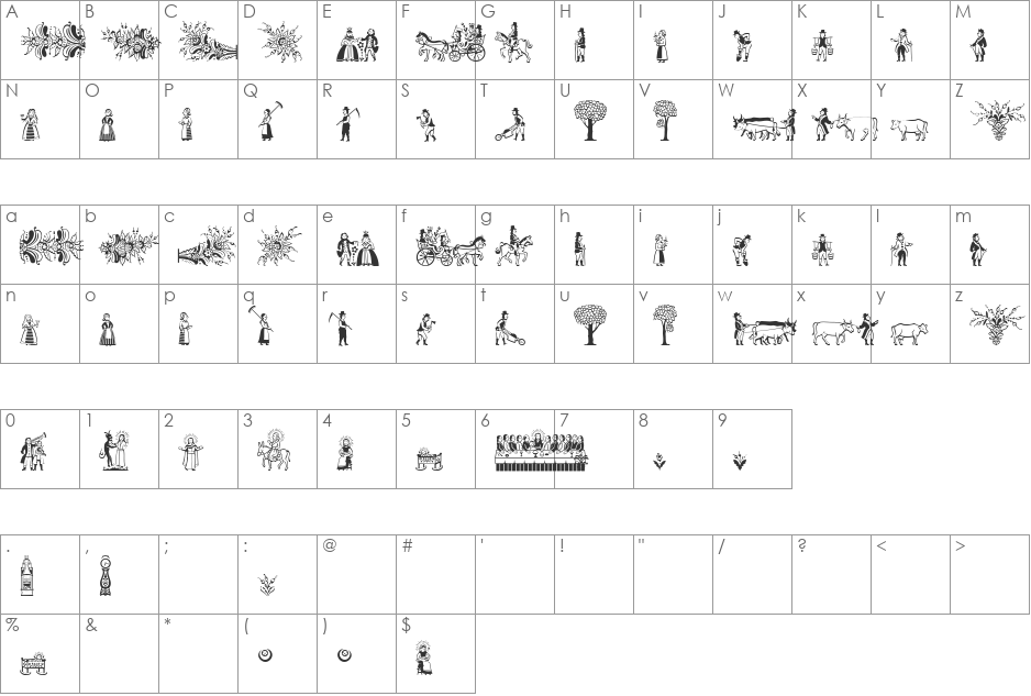 Dala LT Pict font character map preview