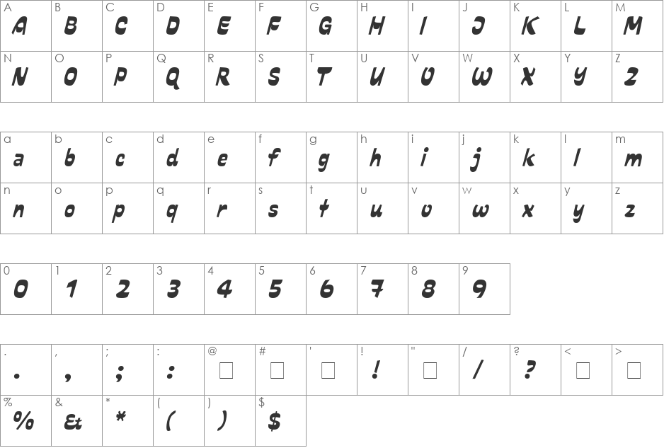 Dalcora font character map preview