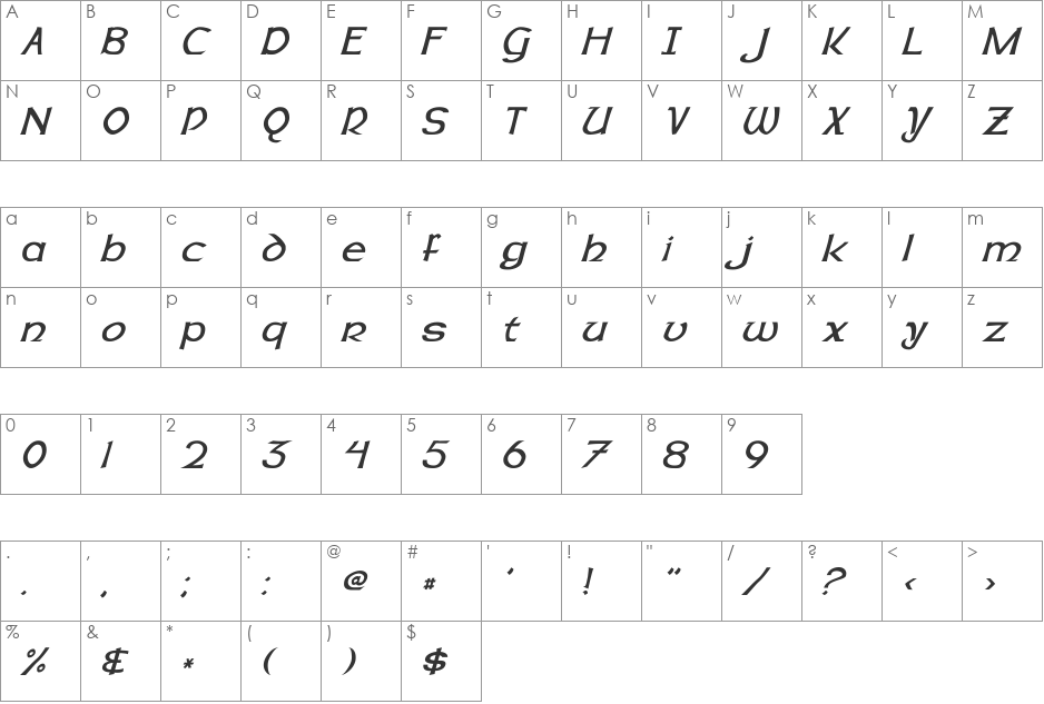 Dalelands font character map preview