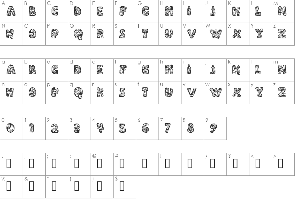 Dali font character map preview