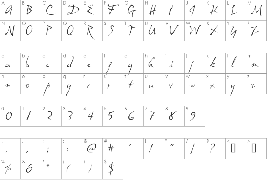 Dali font character map preview