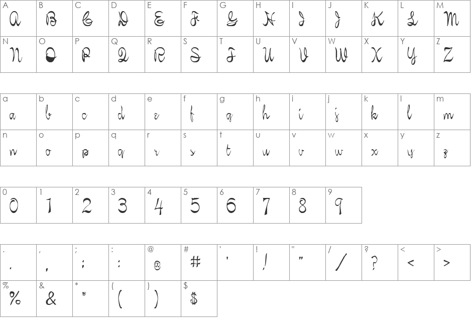 Dalia font character map preview