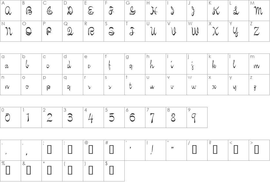 Dalia font character map preview