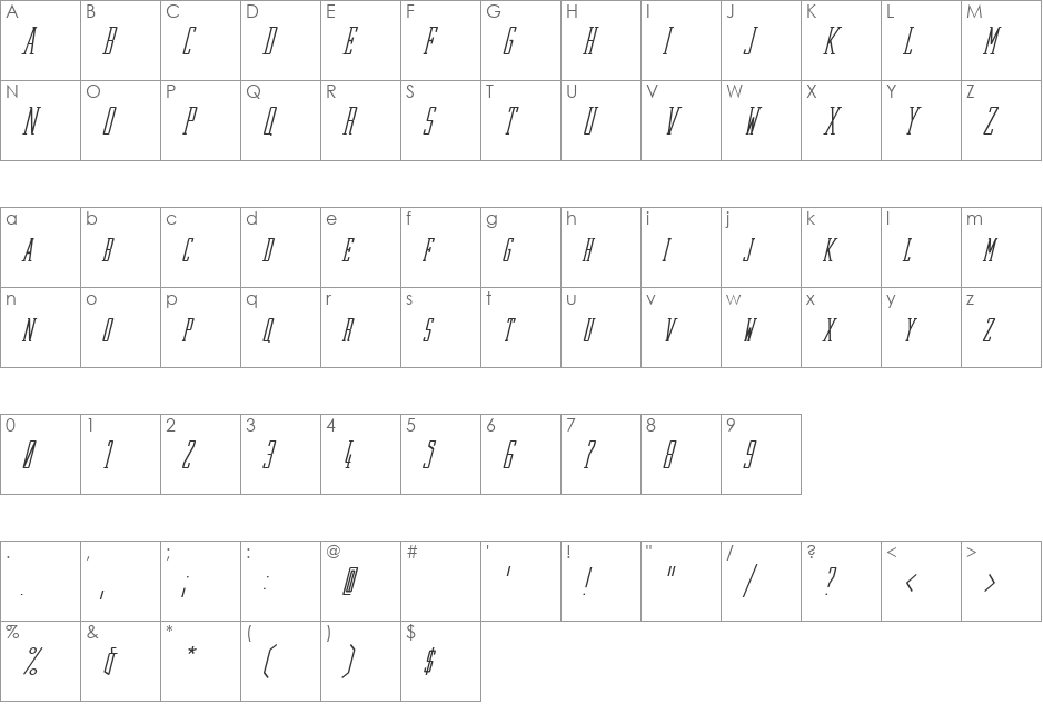 Dalle font character map preview