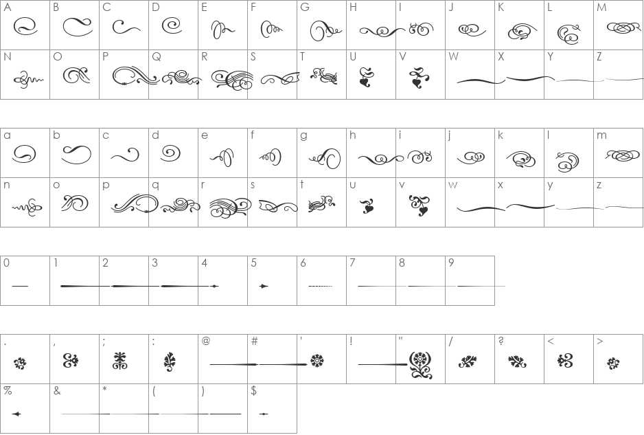 Dalliance font character map preview