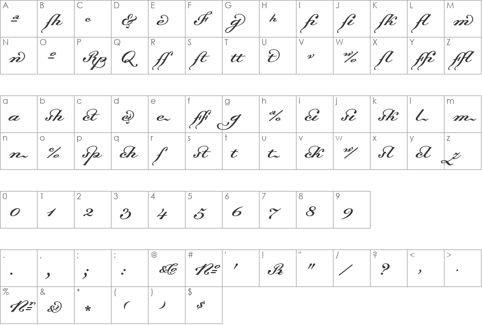 Dalliance font character map preview