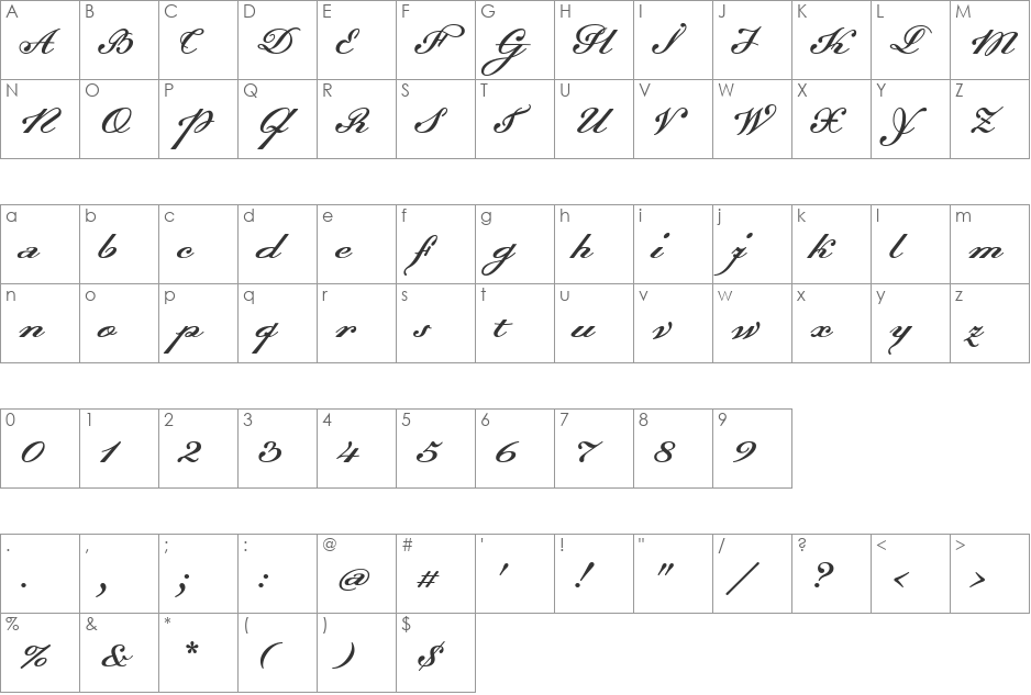 Dalliance font character map preview