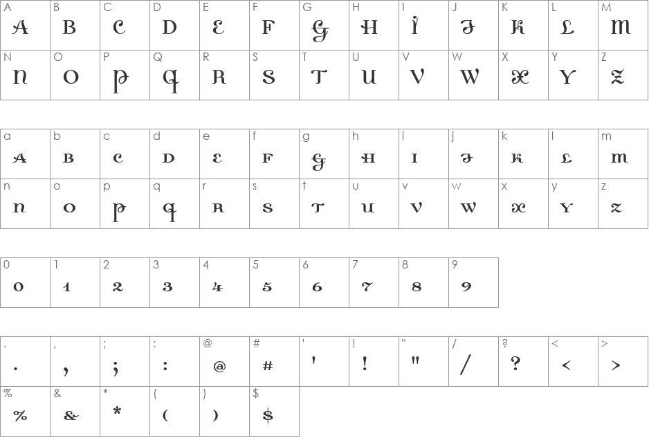 Dalliance Roman Small Caps font character map preview