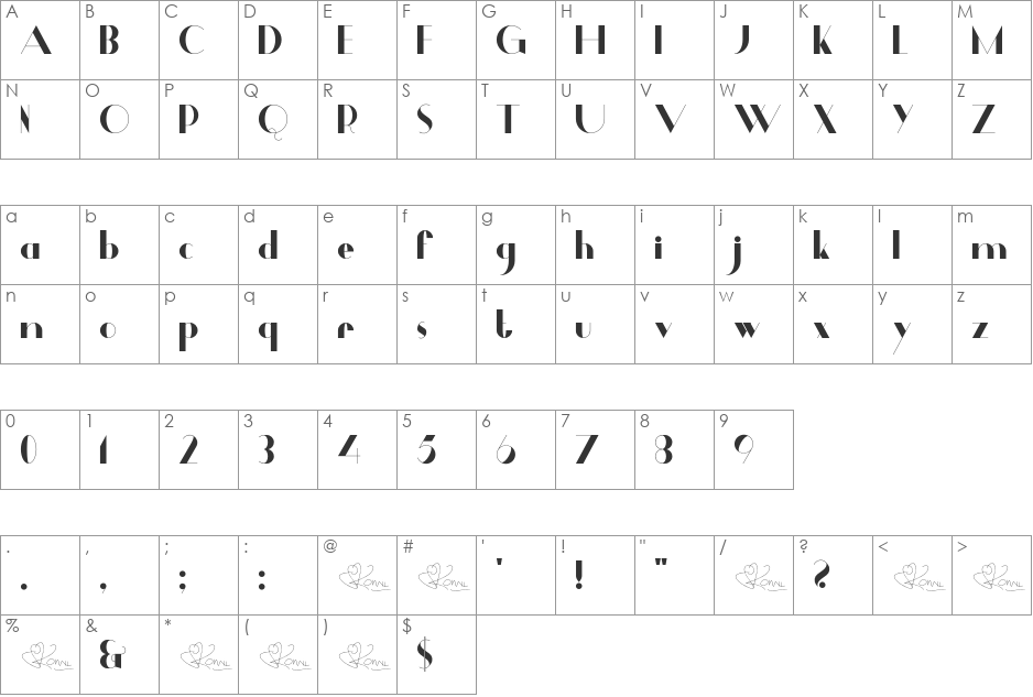 Dalmais font character map preview