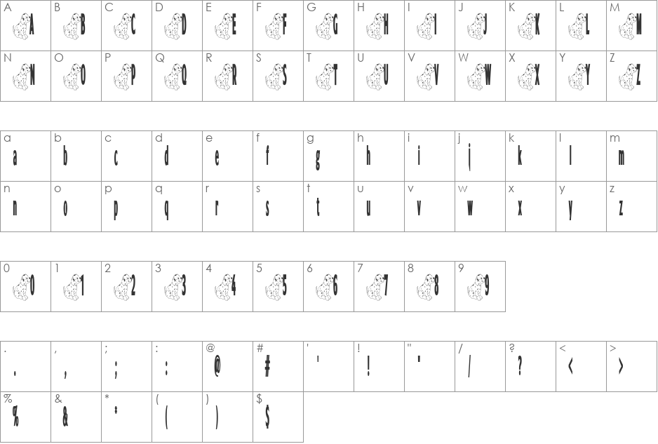 DalmationPuppy font character map preview