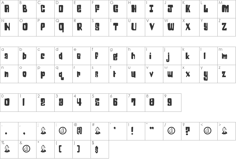 Dam font character map preview