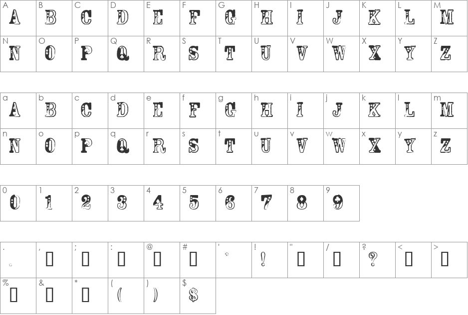 Dama Bubey font character map preview
