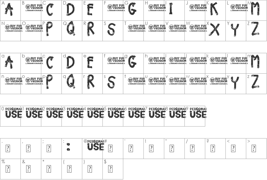 Damage font character map preview