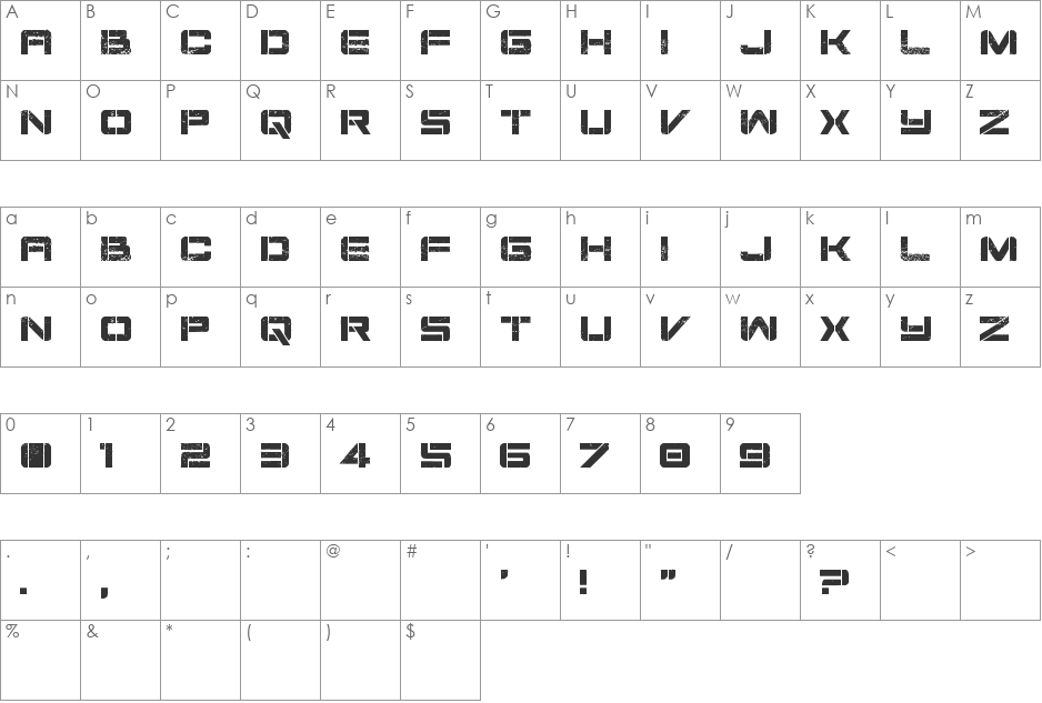 Damage Inc font character map preview