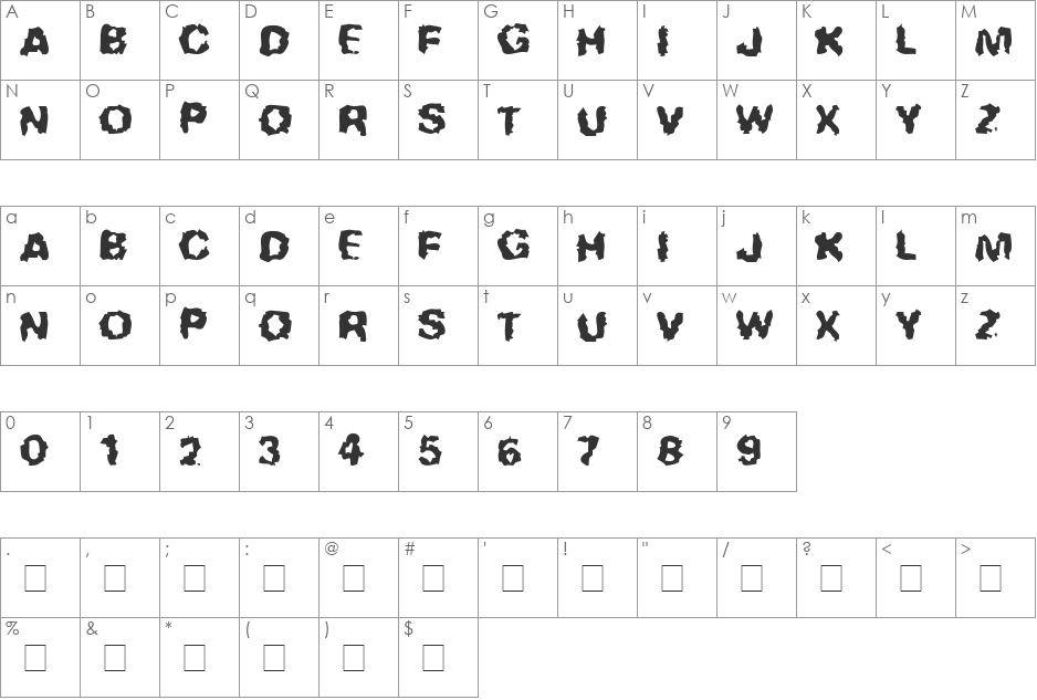 Damage Maim font character map preview